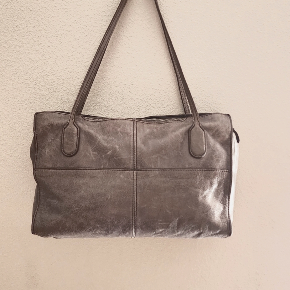 Elegant Gray Leather Tote Bag